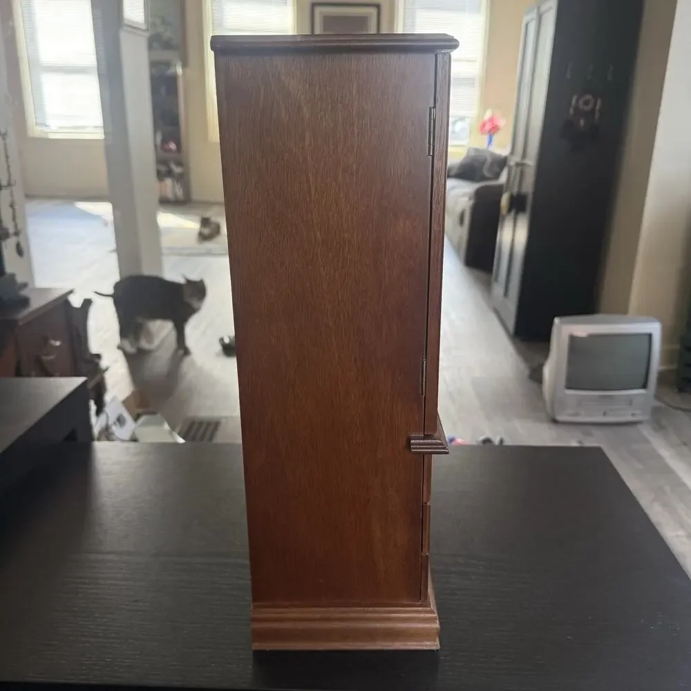Vintage Wooden Jewelry Armoire Box Cabinet Chest Organizer Drawers Glass Doors